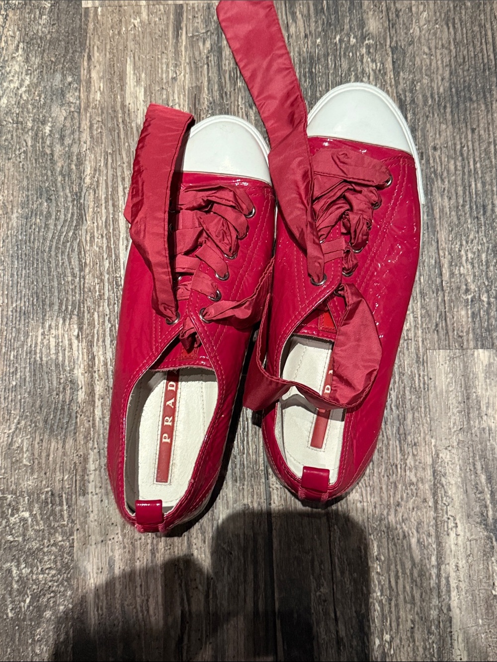 Prada Satin-Trim Red Low-Top Lace-Up Sneakers
